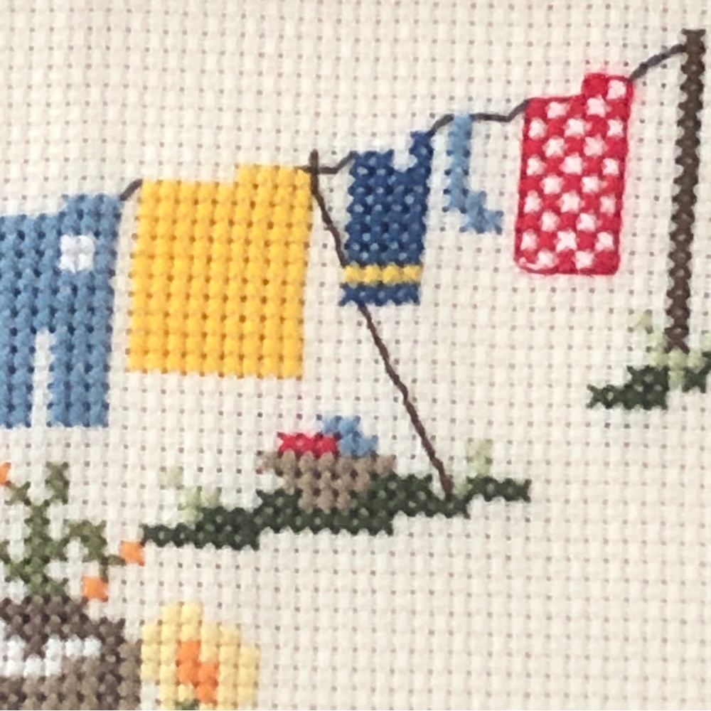 Vintage Cross-Stitch Old Fashioned WashTub & Clothesline Wall Home Decor - Picture 10 of 15